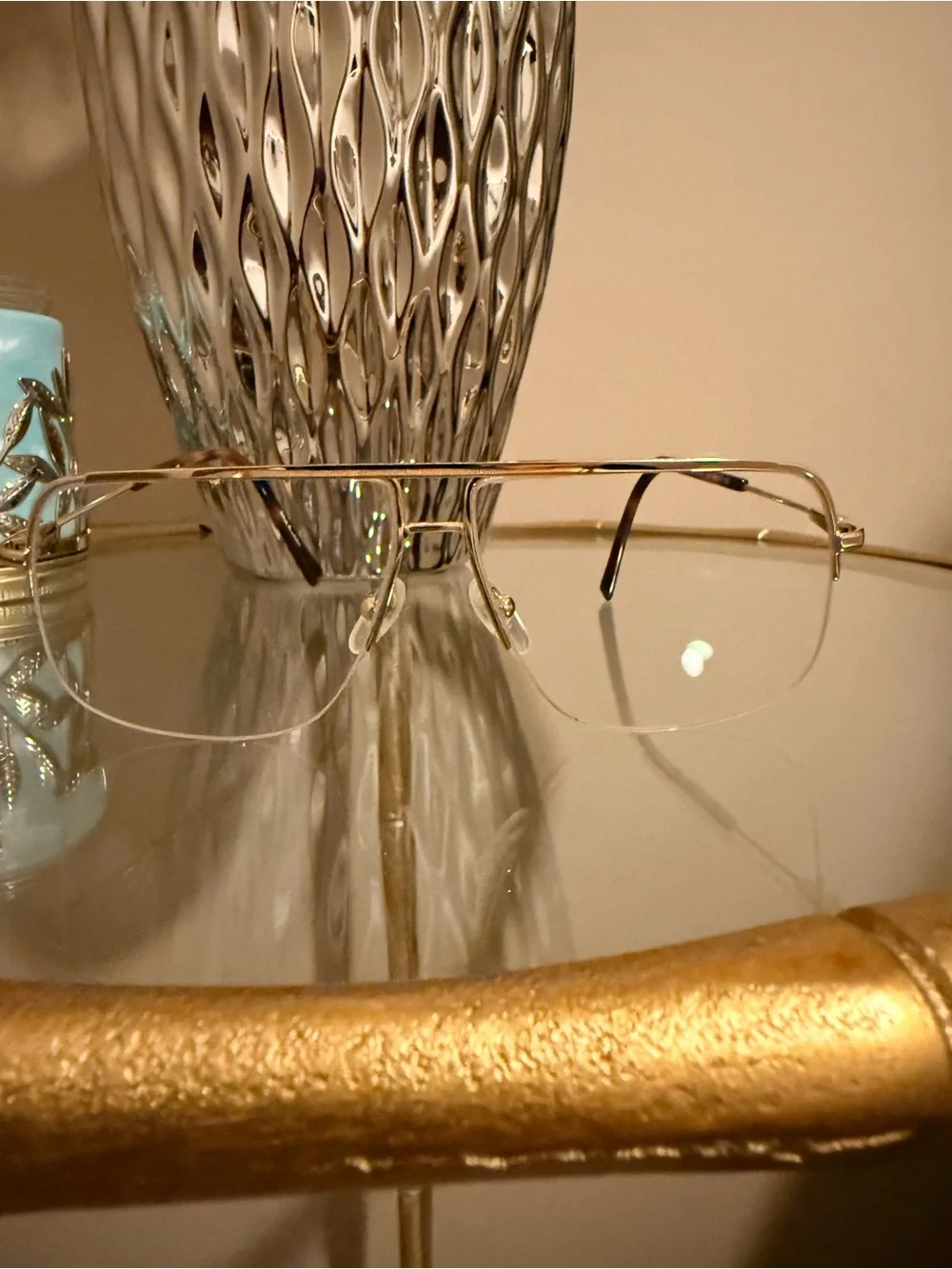 MCM Gold Rim Aviator-Style Reading Glasses with Brown Case